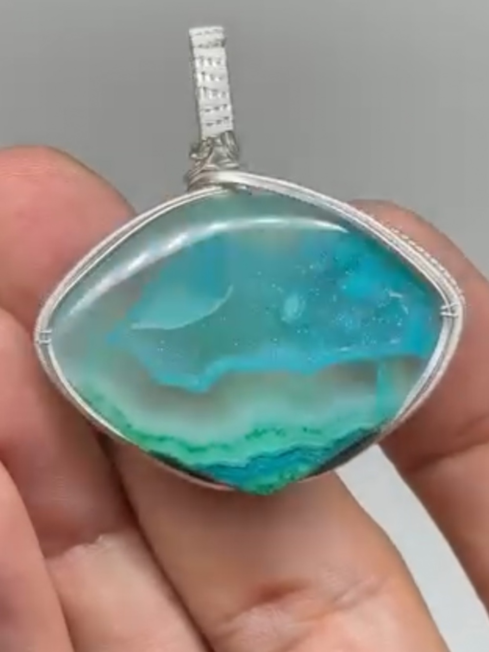 Sterling Silver Wire-Wrapped Gem Silica Pendant